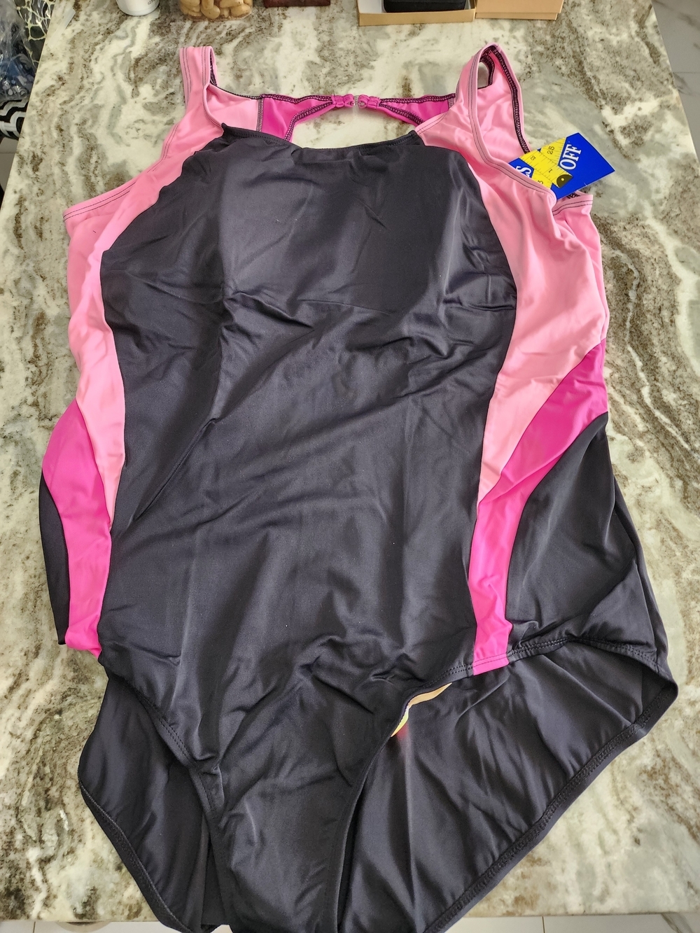 Colorblock One-Piece Swimsuit in Black and Pink — Sporty Support
